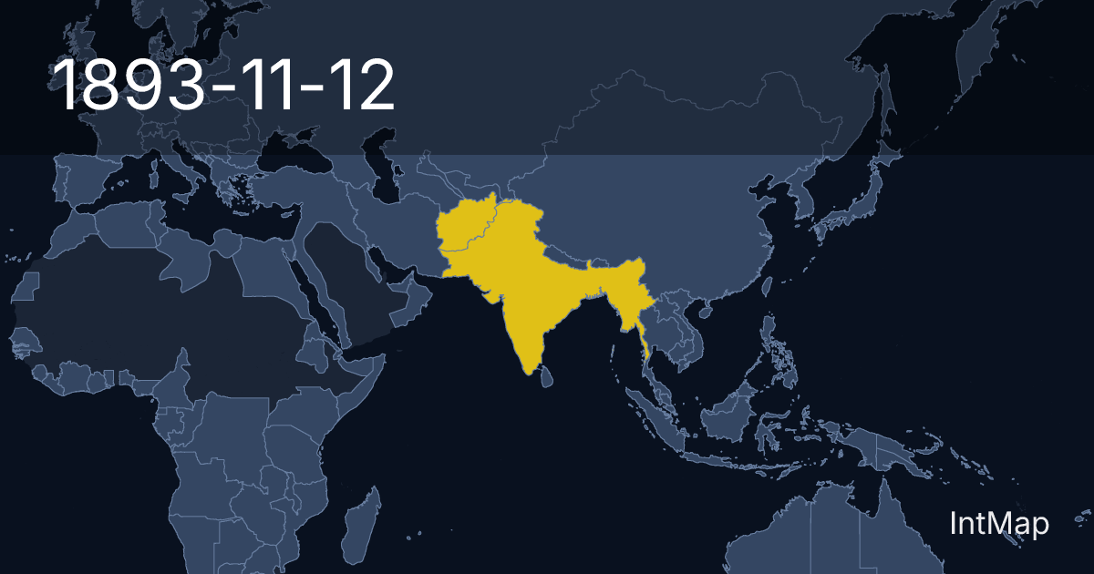 The map on 1893-11-12: New borders for British Raj (British India), Afghanistan