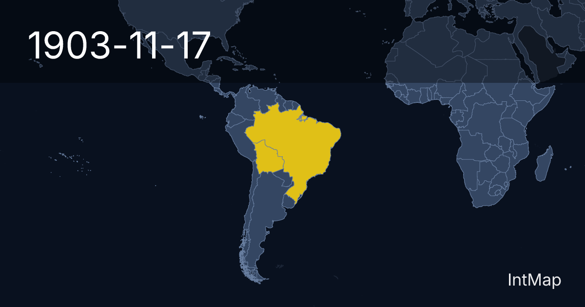 The map on 1903-11-17: New borders for Brazil, Bolivia