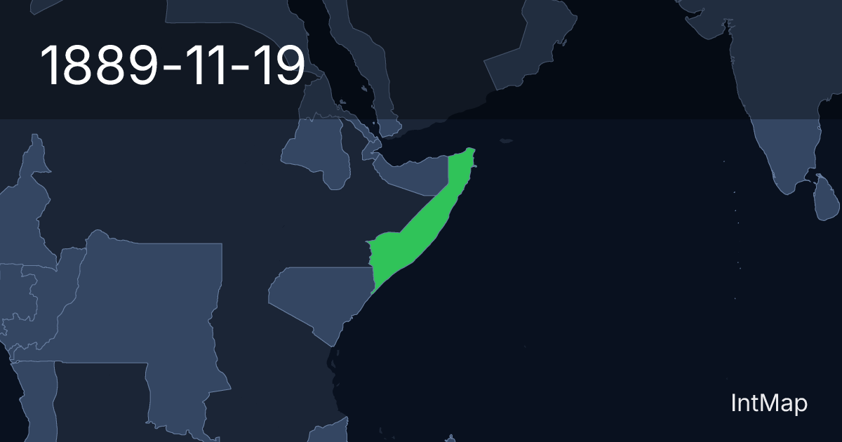 The map on 1889-11-19: The map begins drawing Italian Somaliland