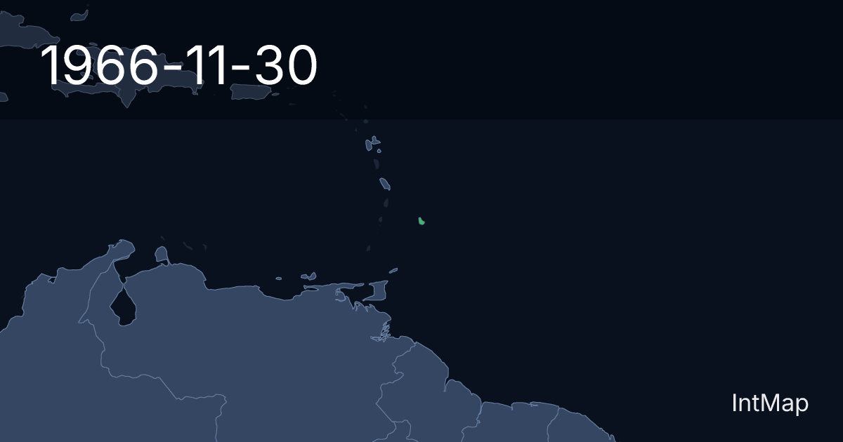The map on 1966-11-30: The map begins drawing Barbados; the map stops drawing Barbados (UK)