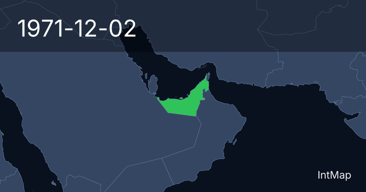 The map on 1971-12-02: The map begins drawing United Arab Emirates; the map stops drawing Trucial Oman (UK)