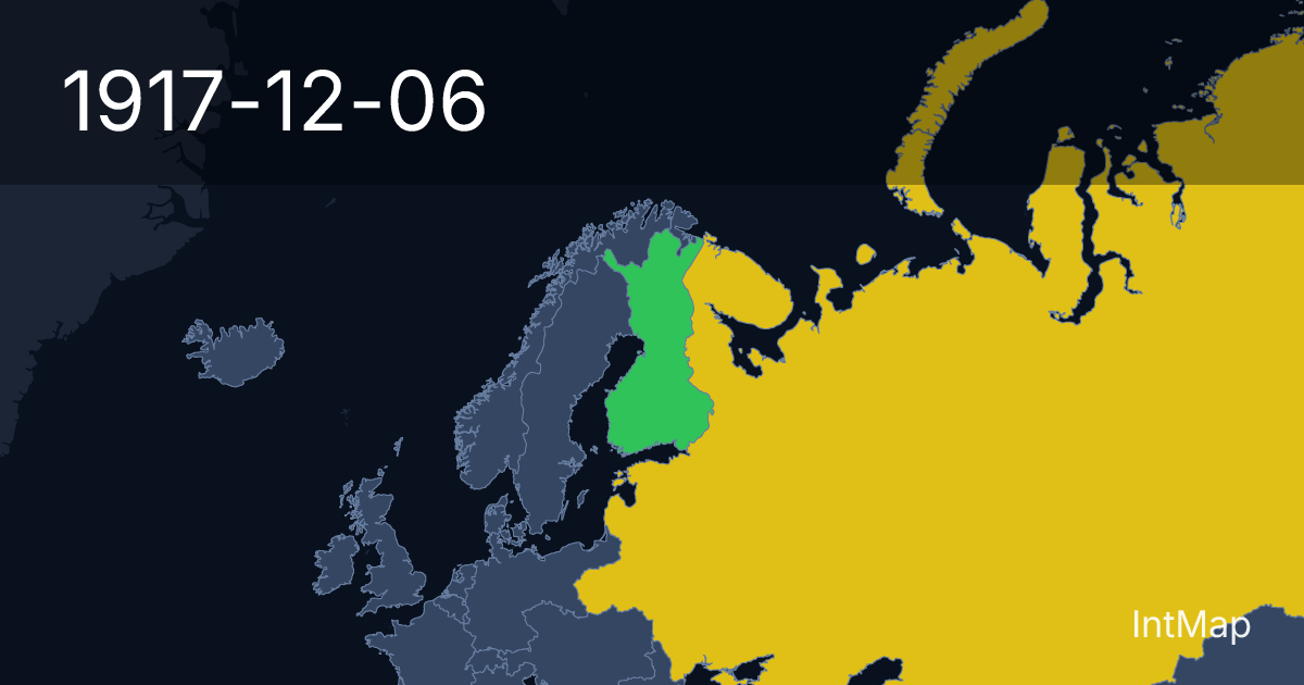 The map on 1917-12-06: The map begins drawing Finland; new borders for Soviet Russia (RSFSR)