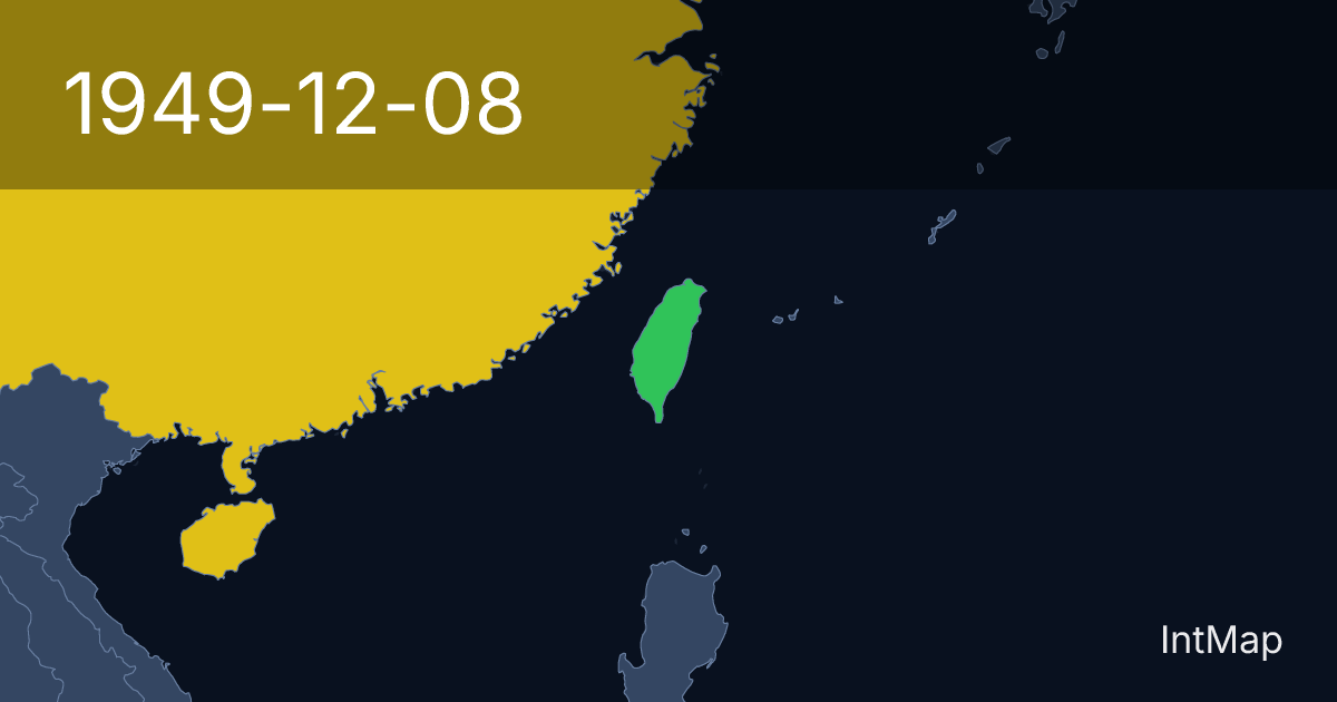 The map on 1949-12-08: The map begins drawing Taiwan (China); new borders for China
