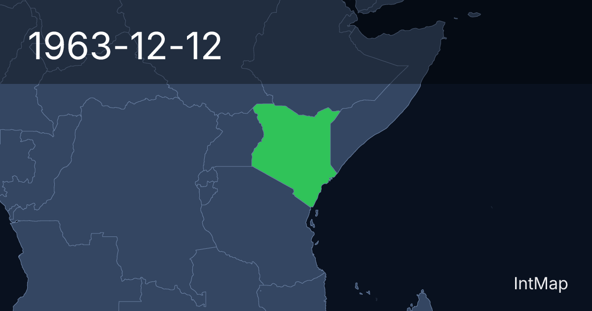 The map on 1963-12-12: The map begins drawing Kenya; the map stops drawing Kenya (UK)