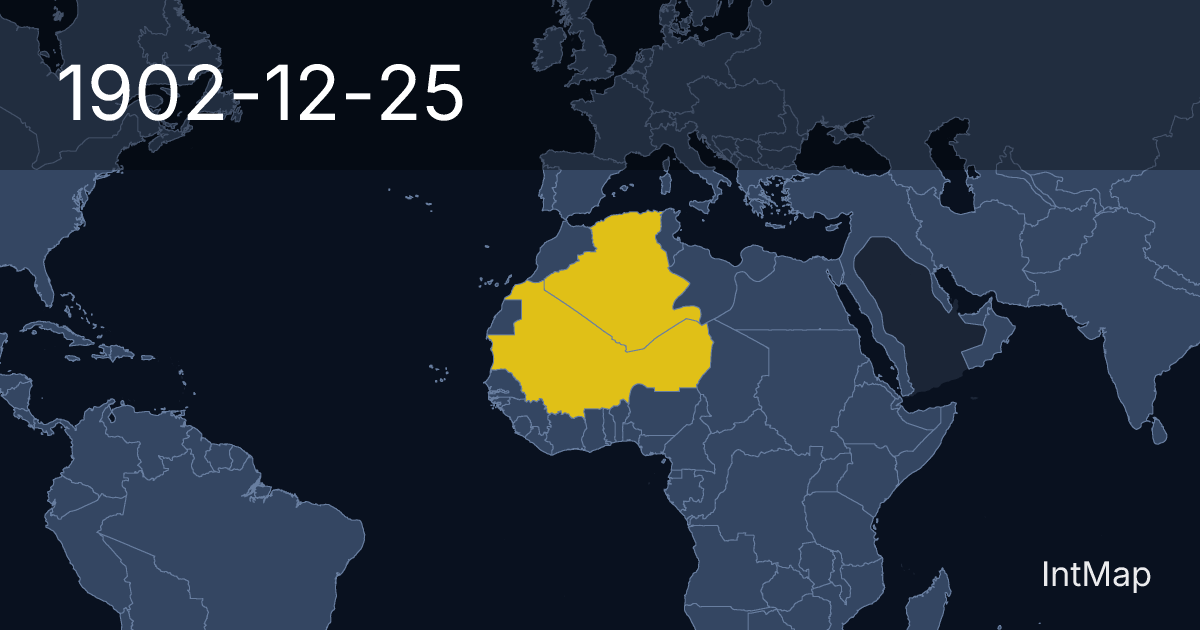 The map on 1902-12-25: New borders for French West Africa, Algeria (France)