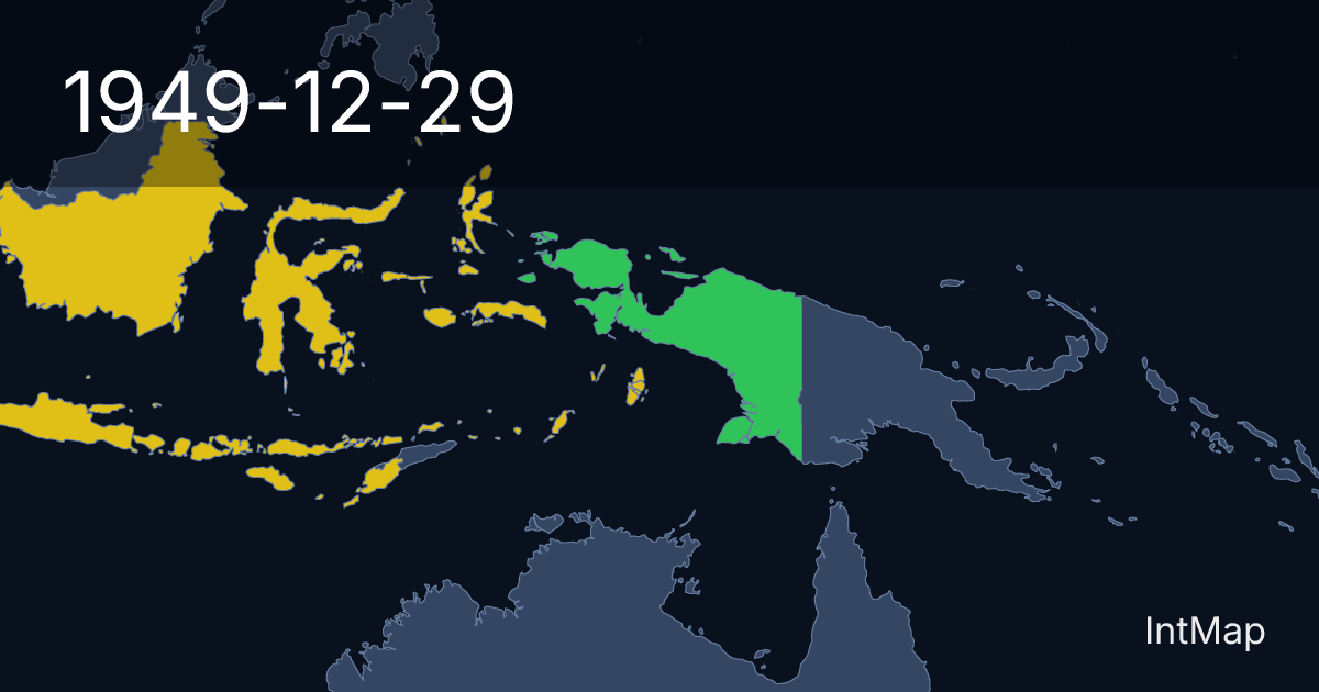 The map on 1949-12-29: The map begins drawing Dutch New Guinea (Netherlands); new borders for Dutch East Indies